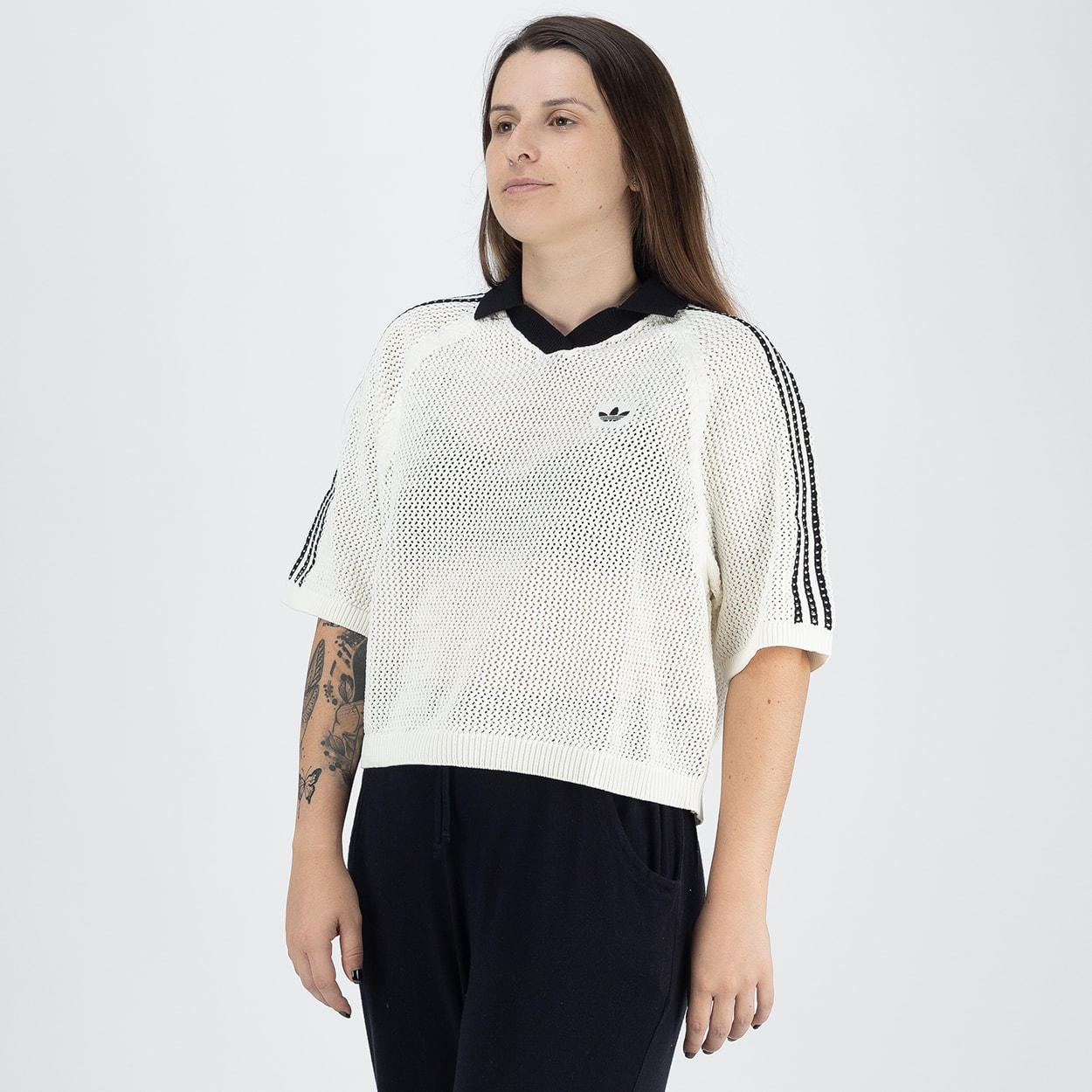Camisa Polo adidas Crochet Off White KC6490