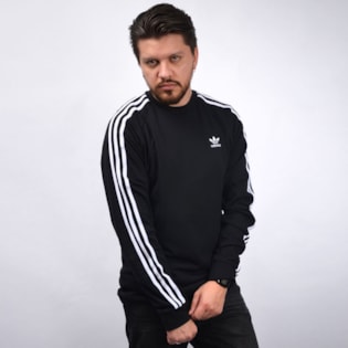 Camiseta Adidas Masculina 3 Stripes LS T Black DV1560 Camiseta Adidas Masculina 3 Stripes LS T Black DV1560