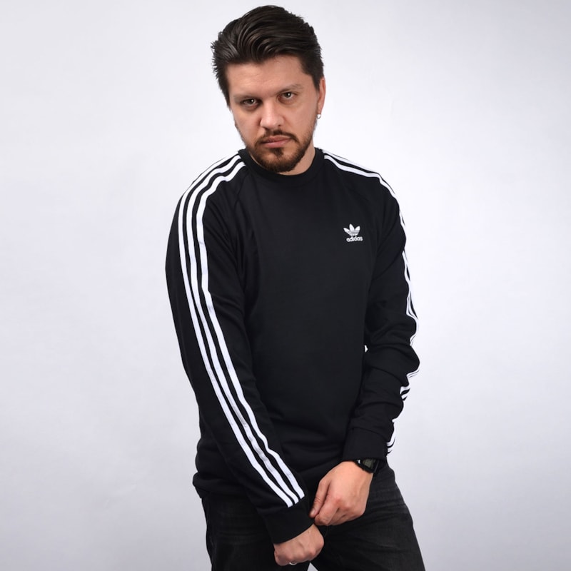Camiseta Adidas Masculina 3 Stripes Ls T Black Dv1560 Loja Virus