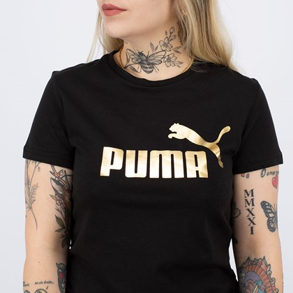 Camiseta Puma ESS+ Metallic Logo Tee Black Gold 586890-01