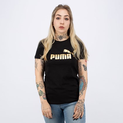 Camiseta Puma ESS+ Metallic Logo Tee Black Gold 586890-01