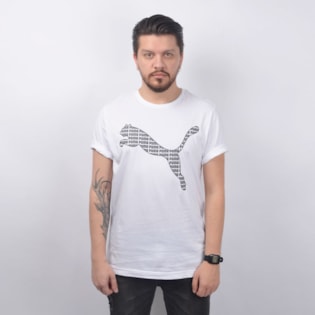 Camiseta Puma Masculina Cat Brand Graphic Branco 85154302 Camiseta Puma Masculina Cat Brand Graphic Branco 85154302