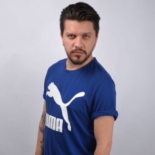 Camiseta Puma Masculina Logo Tee Azul 57632127 Camiseta Puma Masculina Logo Tee Azul 57632127