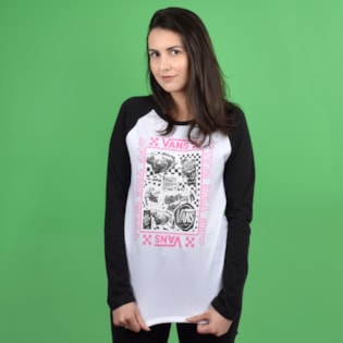 Camiseta Vans Feminina Manga Longa Lady Sting LS Raglan Diy White Black VN0A47Y5YB2 Camiseta Vans Feminina Manga Longa Lady Sting LS Raglan Diy White Black VN0A47Y5YB2