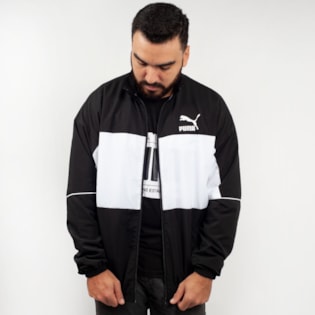Jaqueta Puma Masculina Woven Track Jacket Preto Branco 57637601 Jaqueta Puma Masculina Woven Track Jacket Preto Branco 57637601