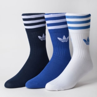 Meia Adidas Masculina Kit 3 Pares Solid Crew Sock Azul Preto Branco ED9396 Meia Adidas Masculina Kit 3 Pares Solid Crew Sock Azul Preto Branco ED9396