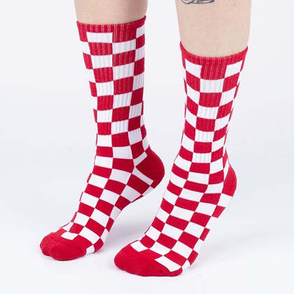 Meia Vans Checkerboard Crew II Red White VN0A3H3ORLM