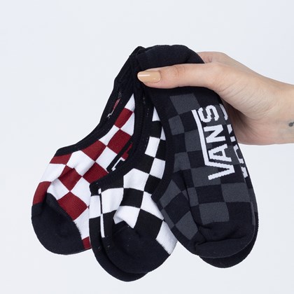 Meia Vans Classic Super No Show Kit 3 Pares Red White Check VN000XS9RLM