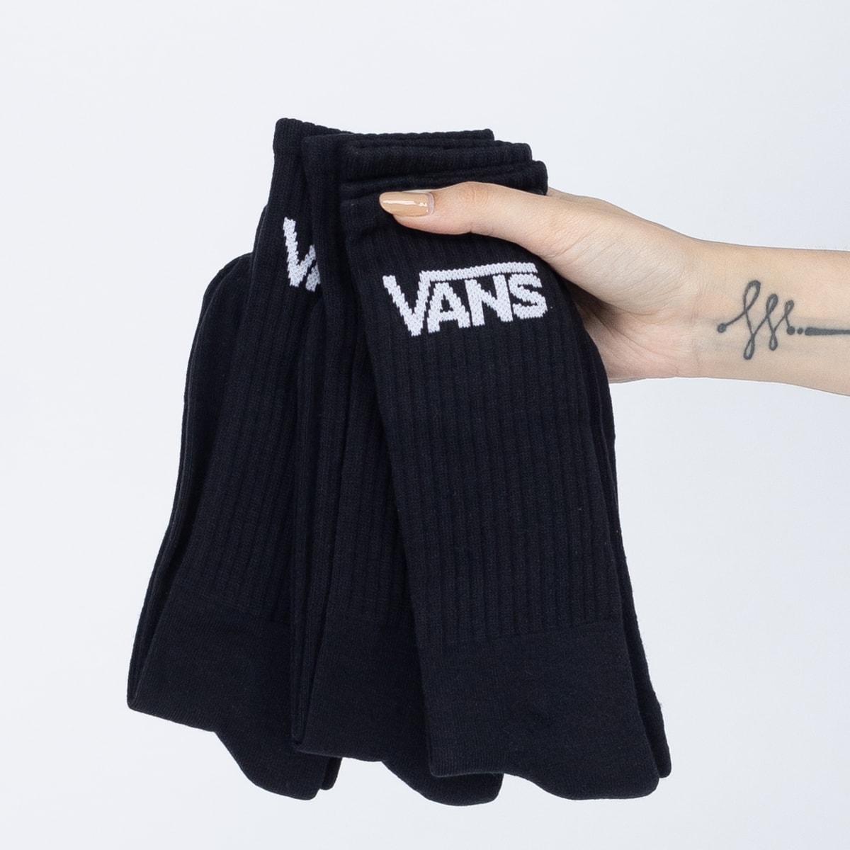 Meia Vans Masculina Classic Crew Kit 3 Pares Black VN000XSEBLK