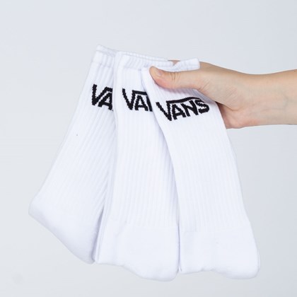 Meia Vans Masculina Classic Crew Kit 3 Pares White VN000XSEWHT