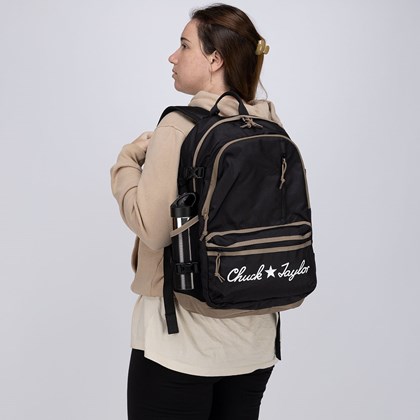 Mochila Converse Large Logo Straight Edge Backpack Black Sandalwood White 10023813-A01