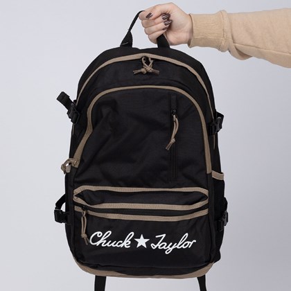 Mochila Converse Large Logo Straight Edge Backpack Black Sandalwood White 10023813-A01