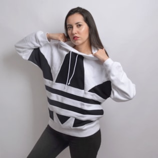 Moletom Adidas Feminino LRG Logo Hoodie White Black FS1306 Moletom Adidas Feminino LRG Logo Hoodie White Black FS1306