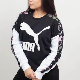 Moletom Puma Classics Logo T7 Crew AOP Cotton Preto Flower 57624601 Moletom Puma Classics Logo T7 Crew AOP Cotton Preto Flower 57624601