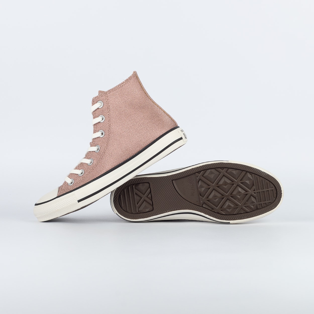 キラキラ Tênis Converse Chuck Taylor All Star Hi Shine Rosa Fosco Amendoa