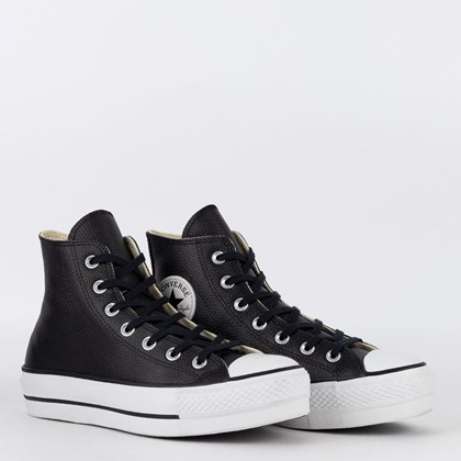 Tênis Converse Chuck Taylor All Star Lift Hi Leather Preto Branco CT24310002