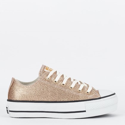 Tênis Converse Chuck Taylor All Star Lift Ox Sparkle Party Ouro Branco CT26080003