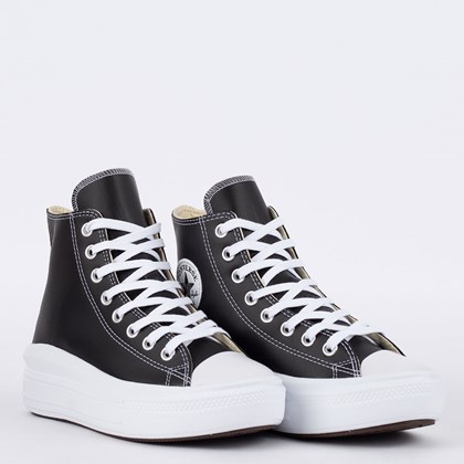 Converse Chuck Taylor Move Hi Leather Trainers In Black And Neon Yellow ...