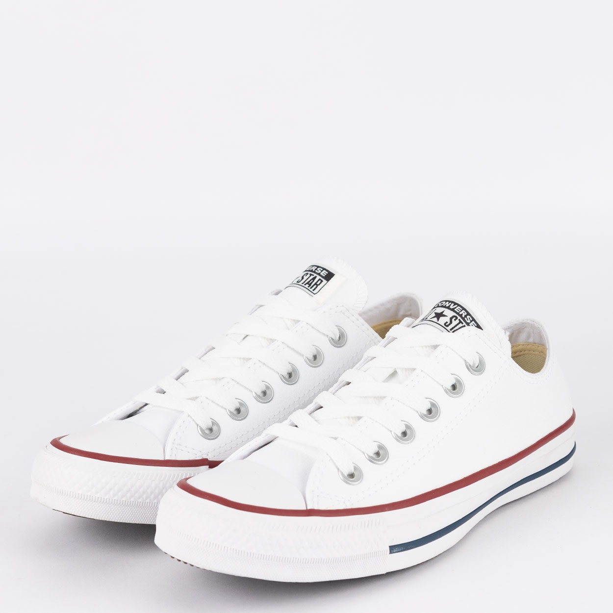 All star branco de couro com hot sale listra vermelha