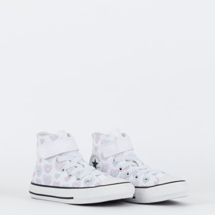 Tênis Converse Kids Chuck Taylor All Star 1V Hi Happy Hearts Branco Rosa Chiclete CK11770001