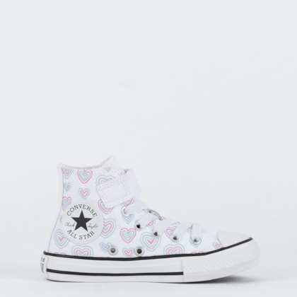 Tênis Converse Kids Chuck Taylor All Star 1V Hi Happy Hearts Branco Rosa Chiclete CK11770001