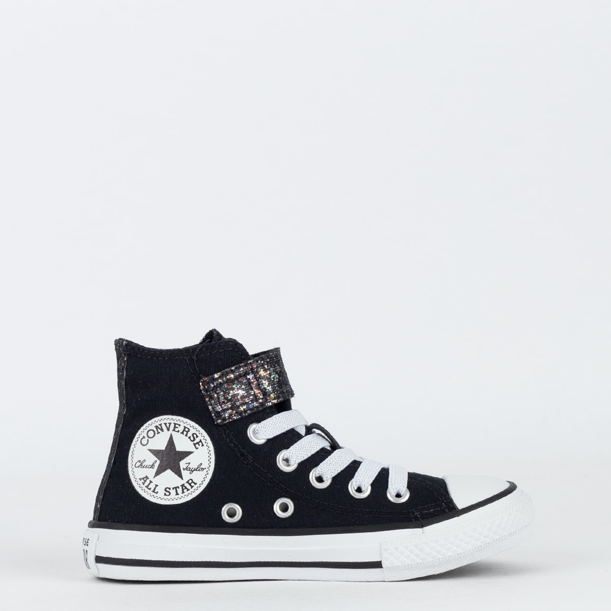 Tênis Converse Kids Chuck Taylor All Star 1V Hi Velcro Shinefetti Preto Preto Branco CK12240002