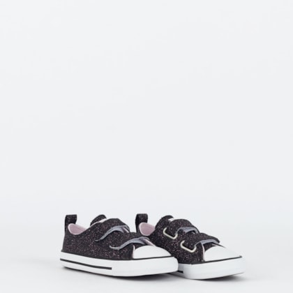 Tênis Converse Kids Chuck Taylor All Star 2V Ox Material Shine Preto Rosa Claro CK12040002