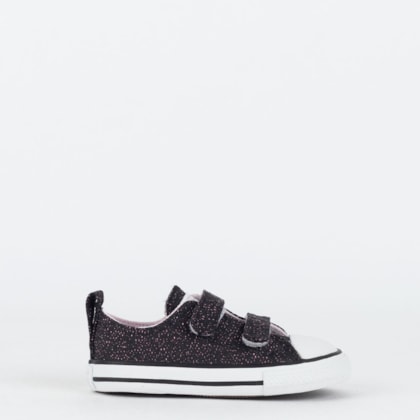 Tênis Converse Kids Chuck Taylor All Star 2V Ox Material Shine Preto Rosa Claro CK12040002