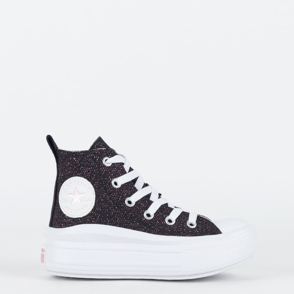 Tênis Converse Kids Chuck Taylor All Star Move Hi Material Shine Preto Rosa Claro CK11830002