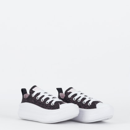 Tênis Converse Kids Chuck Taylor All Star Move Ox Material Shine Preto Rosa Claro CK11840002