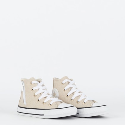 Tênis Converse Kids Chuck Taylor All Star Side Zip Hi Material Shine Amendoa Ouro Claro CK11870001