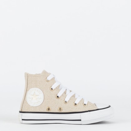 Tênis Converse Kids Chuck Taylor All Star Side Zip Hi Material Shine Amendoa Ouro Claro CK11870001