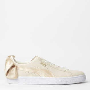 Tênis Puma Suede Bow Varsity WN S Branco Dourado 36773203 Tênis Puma Suede Bow Varsity WN S Branco Dourado 36773203