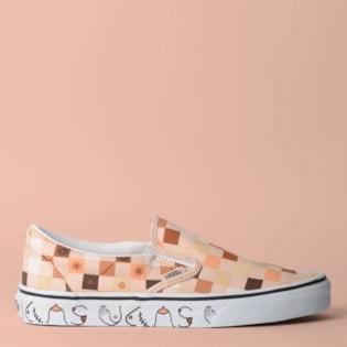Tênis Vans Classic Slip On Breast Cancer Nude Check True White VN0A4BV3TB3 Tênis Vans Classic Slip On Breast Cancer Nude Check True White VN0A4BV3TB3