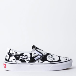 Tênis Vans Classic Slip On Skulls Black True White VN0A38F7H0B Tênis Vans Classic Slip On Skulls Black True White VN0A38F7H0B
