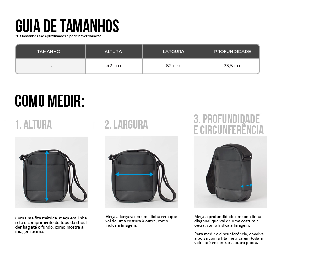  tabela de medidas Bolsa On