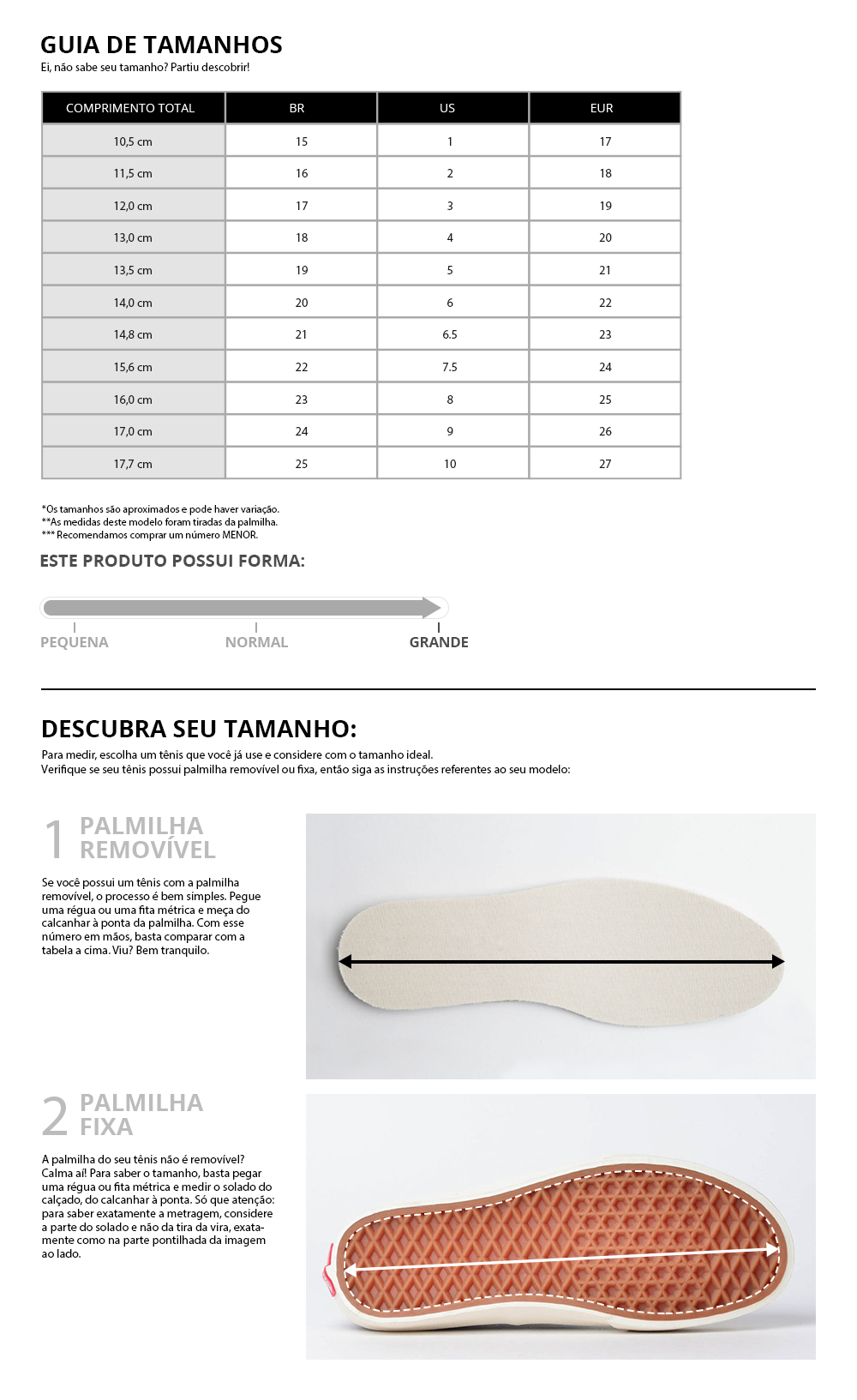 tabela de medidas Converse Chuck Taylor All Star