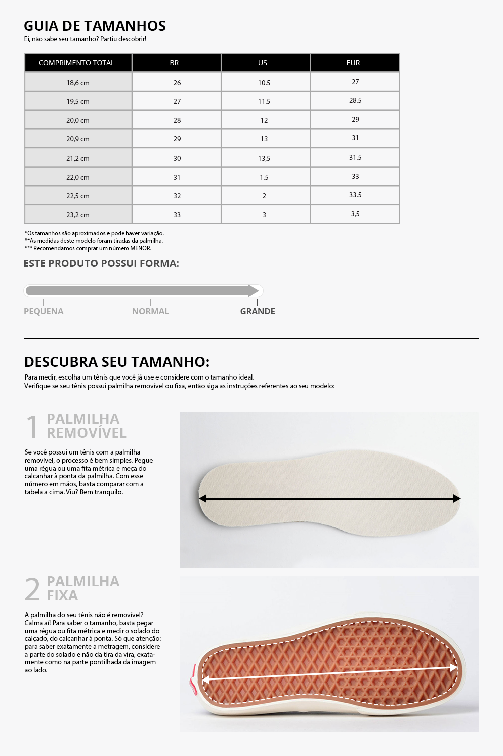 tabela de medidas Converse Chuck Taylor All Star