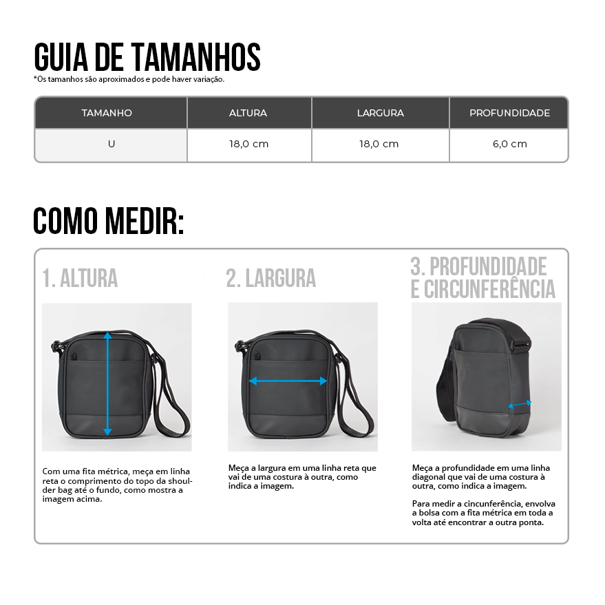  tabela de medidas Bolsa Vans Lil Pergs Dx To