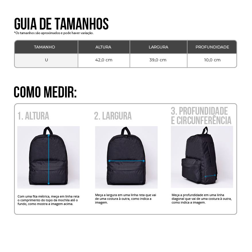  tabela de medidas Bolsa Converse