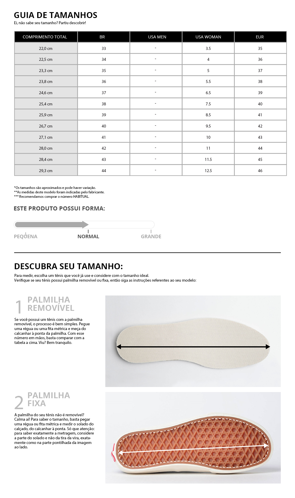 tabela de medidas Cariuma