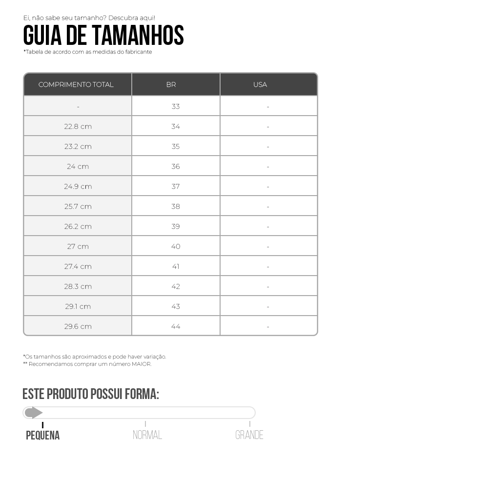 tabela de medidas Veja