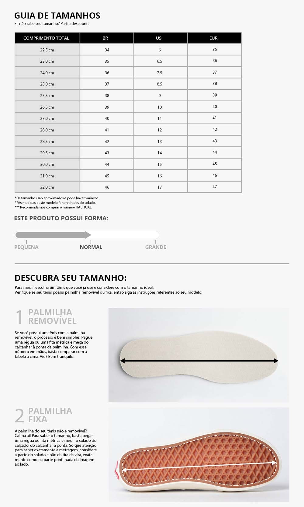 tabela de medidas Puma